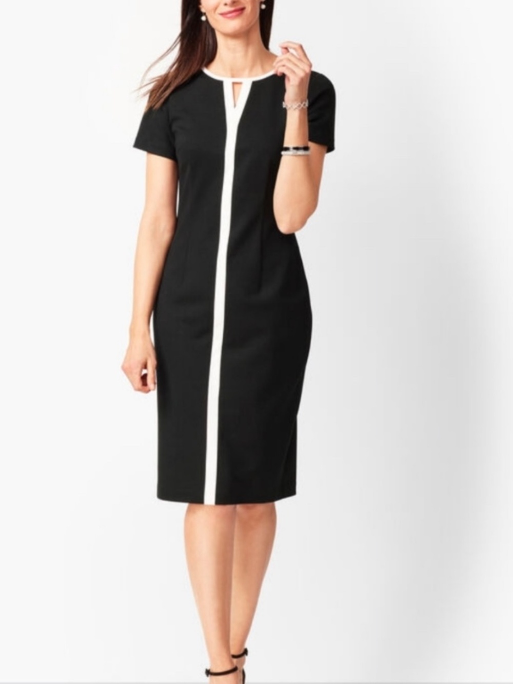 Talbots Refined Ponte Sheath Dress, Black/White, Size 10p
